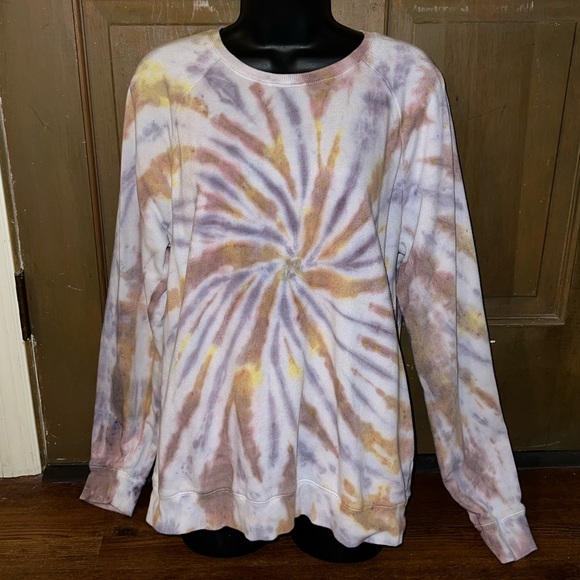 Lucky Brand Tops - Lucky Brand Brown Gold Tan Neutral Tie Dye Long Sleeve Crewneck Pullover Size L
